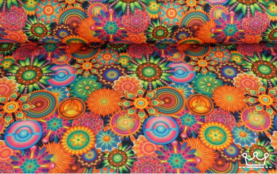 Arab Waardig Recreatie Polyester tricot multicolor retro mix - De Stoffenkoning